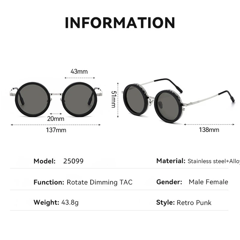 KANDREA Round Rotating Adjustable Color-Changing Sunglasses Fashion Glasses Polarized UV400 Anti-ultraviolet Sunglasses 25099