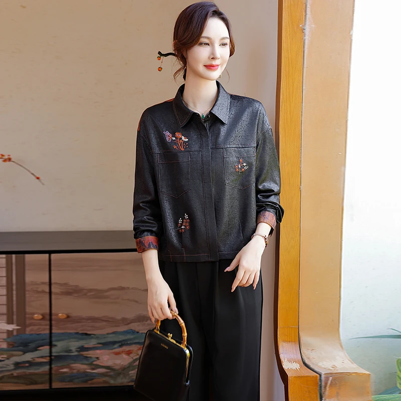 

Новая китайская модная верхняя одежда в национальном стиле для мам, женщин среднего и старшего возраста: короткое пальто, открытый кардиган, брендовый женский топ