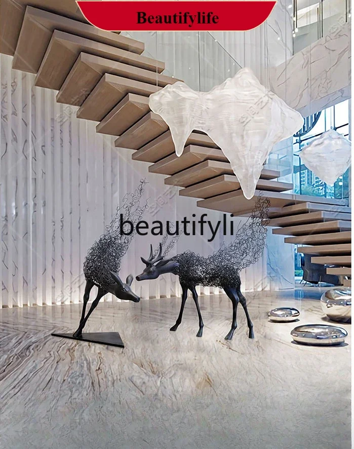 

F132 Modern abstract deer large floor-to-ceiling ornaments creative store sculpture craft decoration