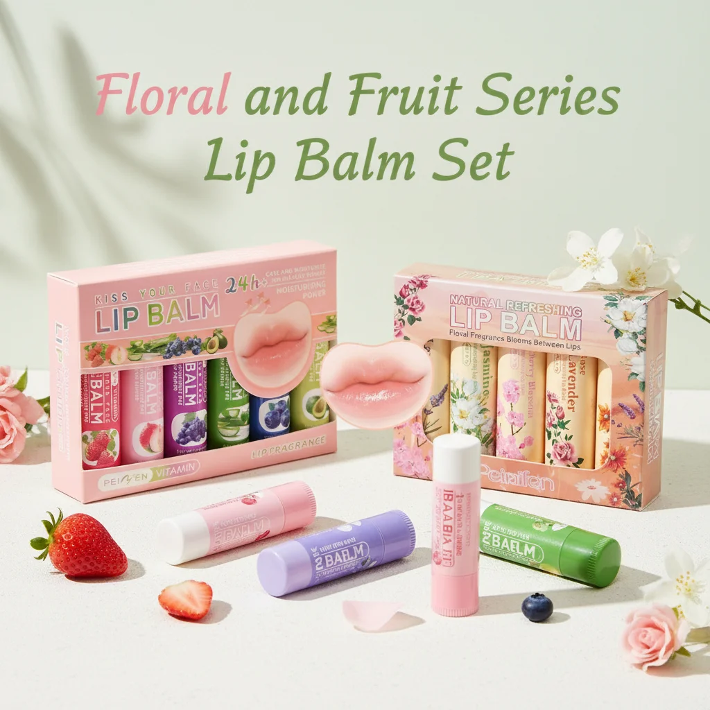 Floral and Fruit Series Lip Balm Set Moisturizing Hydrating Nourishing Fade Fine Lines Prevents Dry Chapped Lips Care