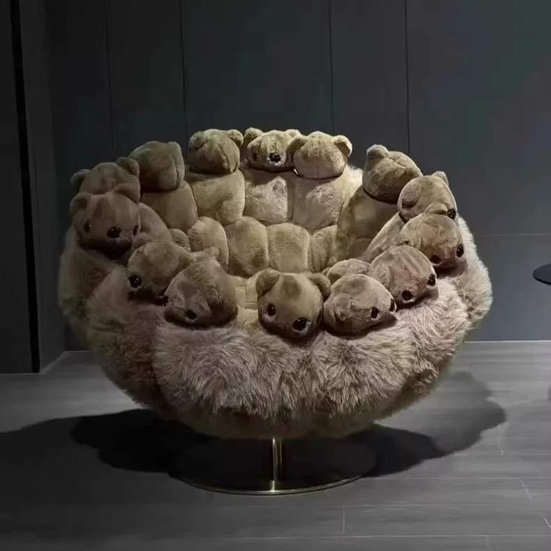 

Modern Luxury Accent Swivel Bear Chair Creative Animal Artificial Fur Fabric For Dining Bedroom Villa Leisure Lounge Chair