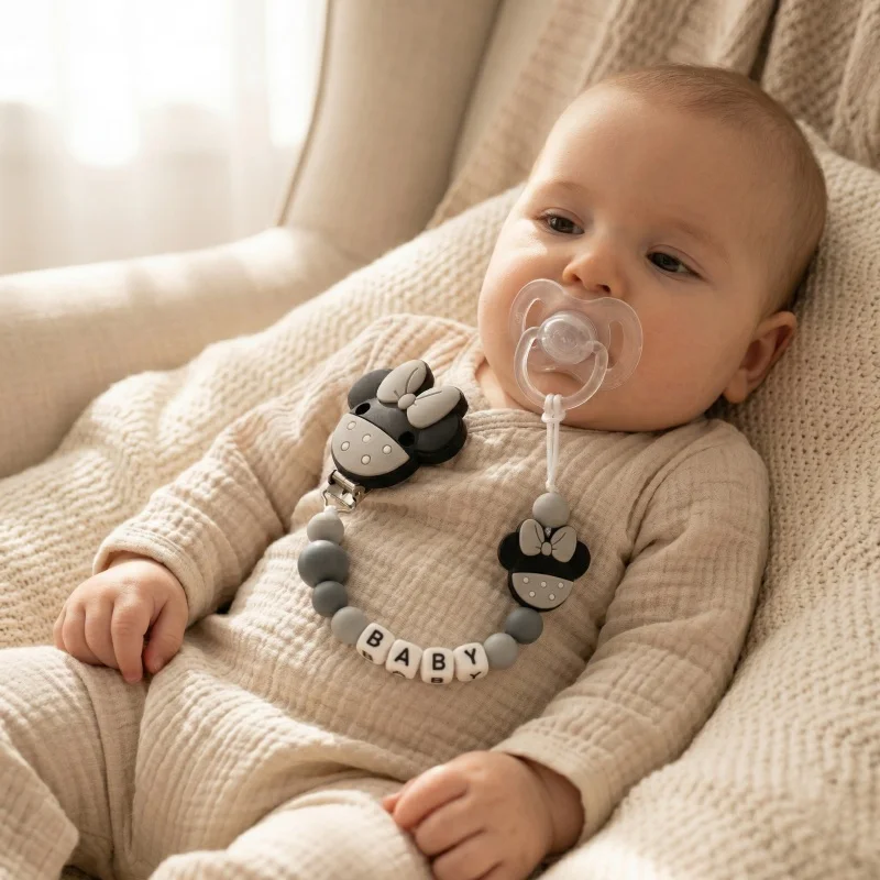 Free Personalized Baby Pacifier Clip Custom Name BPA Free Silicone Teething Beads Dummy Chain Newborn Soother Holder Gift