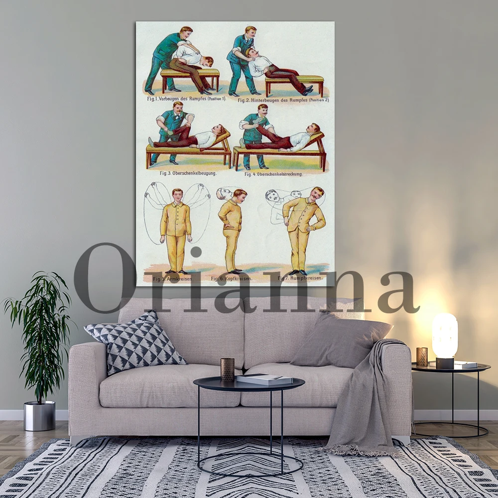 Retro Comic Sport Mid Century Naturopath Massage Wall Art Prints Posters Modern Home Physiotherapy Massage Shop Decor Painting