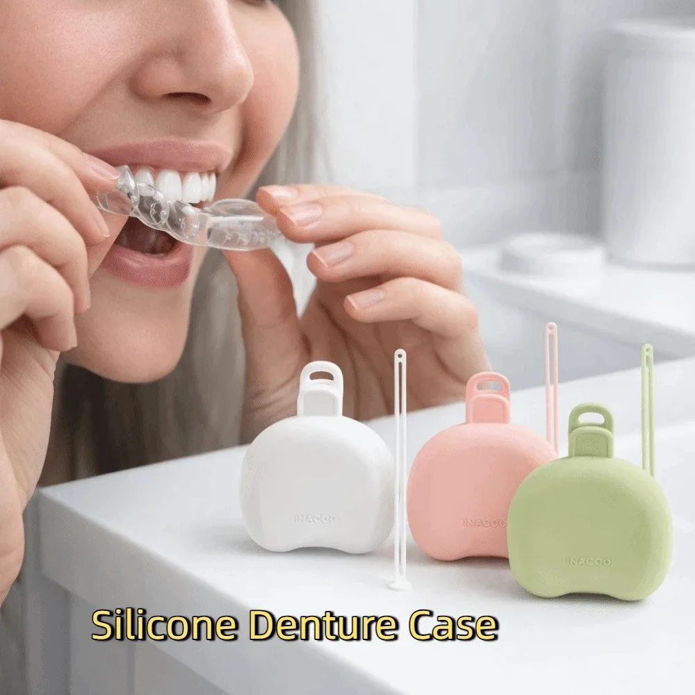 Practical Candy Color Silicone Denture Case Soft Protective Mouth Guard Container Drain Holes Retainer Storage Box Travel