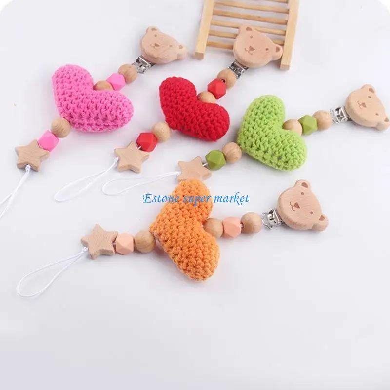 Cadena chupete ajuste 090B, diseño oso, chupete para bebé, cadena portátil, chupete ligero, Clip silicona y madera