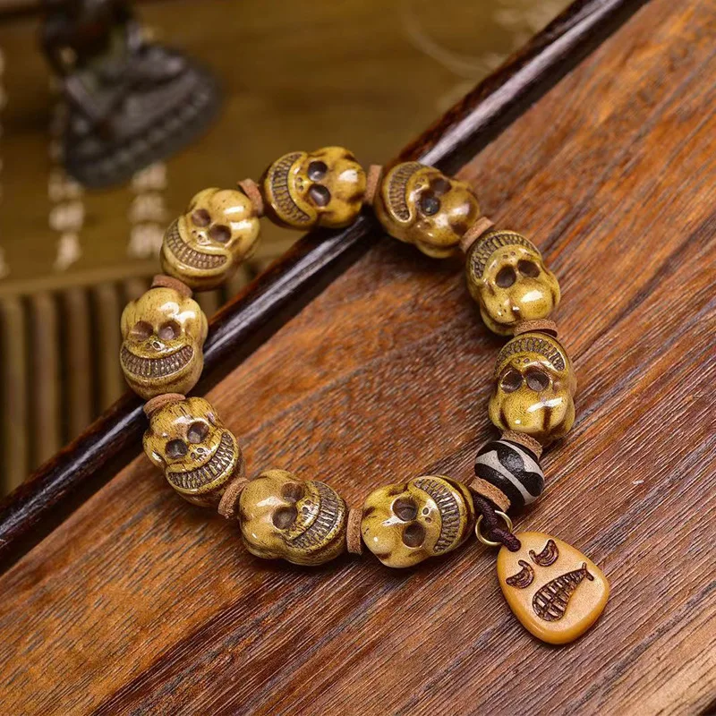 Backflow Yak Bone Corpse Buddha Single Circle Cultural Beads Agate Dzi Bead Accessories Retro Bracelet