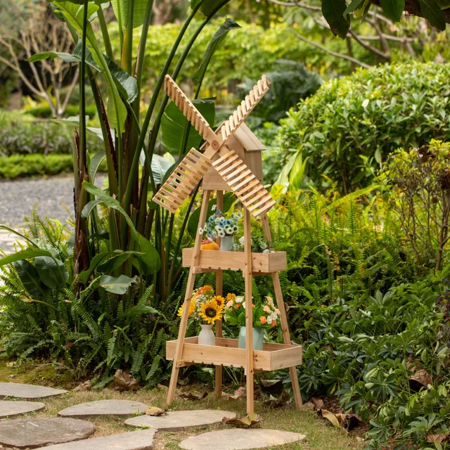 American windmill flower stand living room white wood retro home wooden simple European antique courtyard floor-to-ceiling