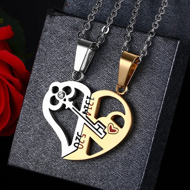 Heart Pendant Necklaces for Couple Lover Heart Drop Neck Decor Necklace for Lover Girlfriend Boyfriend