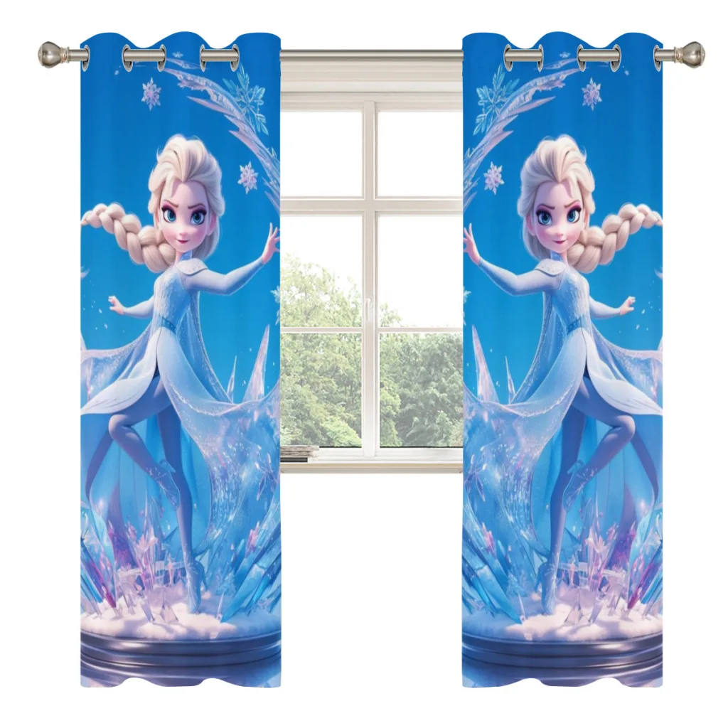 Frozen Disney Elsa Window Curtains  for Living Room Bedrooms 2 pieces Aesthetic Room Decoration