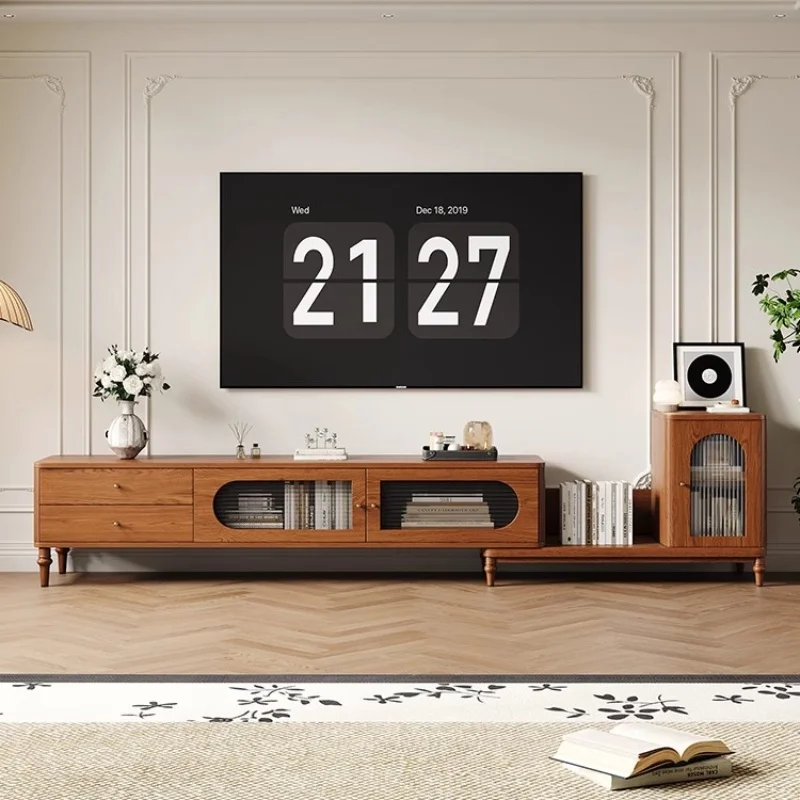 

Elegant Contemporary Solid Wood TV Stand with Storage Cabinets and Shelves for Living Room Television Media Console Furniture