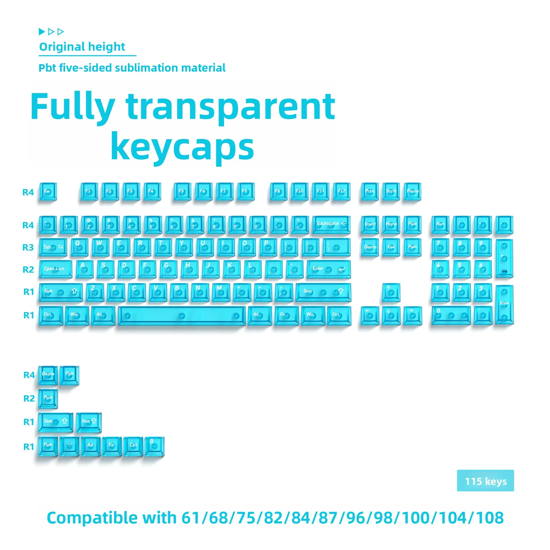 Multiple Colors Transparent Crystal Keycaps - PC Material, Magnetic Switch, Mechanical Height Keyboard