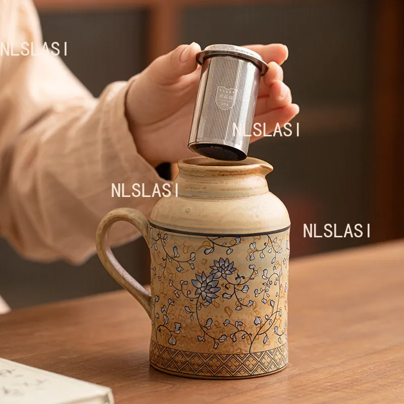 Ceramic Small Thermos Chinese Household Tea Set Entangled Lotus Vintage Drinking Teapot Tea Ceremony Accessories Large Capacity