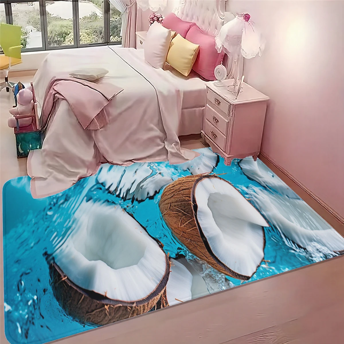 1Pc Summer Cool Sea Coconut Floor Mat Ins Fresh Seaside Style Bedroom Bedside Non-Slip Carpet Foot Mat