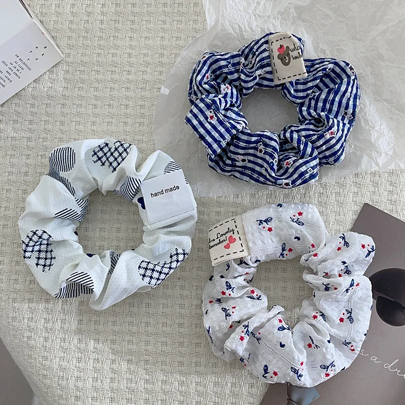 Brand Pattern Designers Vinatge Hair Scrunchies Pack 3pcs/set Teens Girls Bulk Cotton Striped Hair Rope Korean Cute Hairbands