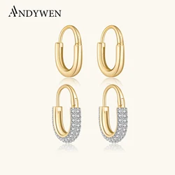 ANDYWEN 925 Sterling Silver Oval CZ Zircon Thick Huggies Hoop Earrings Women Luxury Fashion Birthday Wedding Jewelry Gift