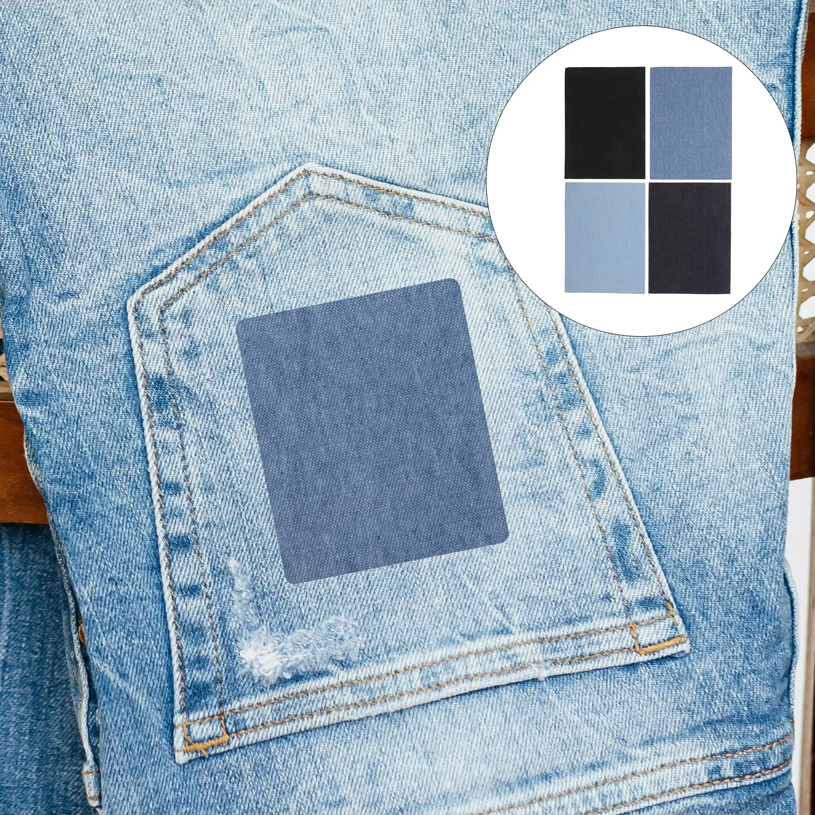 

4 Pcs Jeans Patch Fabric Patches Denim Self Adhesive Suite Repair Kit Clothes for Holes down Jacket Repairs