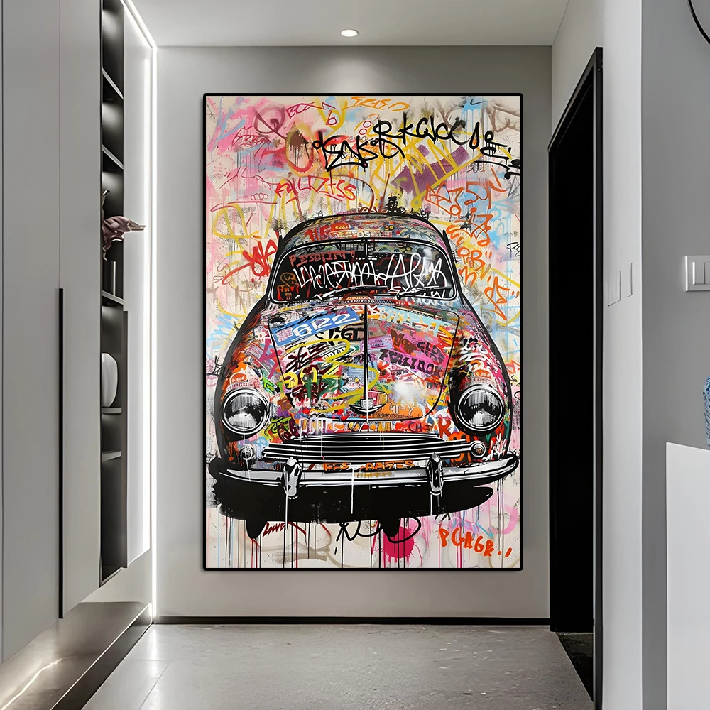 Banksy Sports Car Graffiti Canvas Painting Classic Supercar Watercolor Poster And Print Modern Street Wall Art Room Home Decor