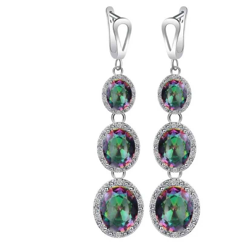 Luxury Colorful Cubic Zirconia Earrings Necklace Ring Fashion Wedding Three Piece Jewelry Set Exquisite Temperament Gift