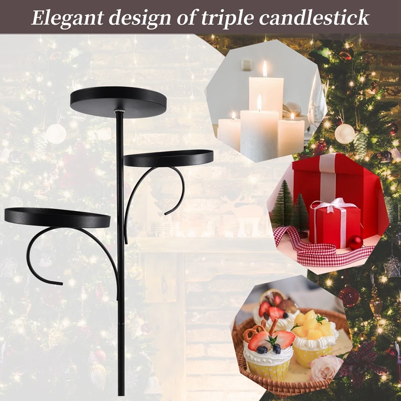 Black Triple Christmas Tree Decorative Candlestick Christmas Candlestick Indoor Bedroom Tableware Kitchen