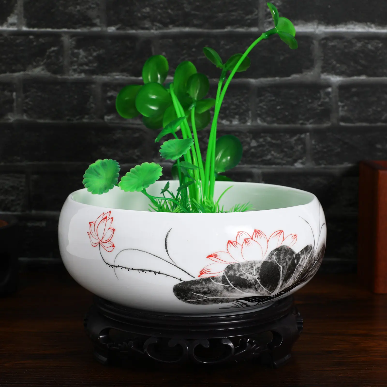 1Set Blue and White Ceramic Hydroponic Planter Pot Round Ceramic Flower Plant Pot with Base for Balcony Store Living Room Decor