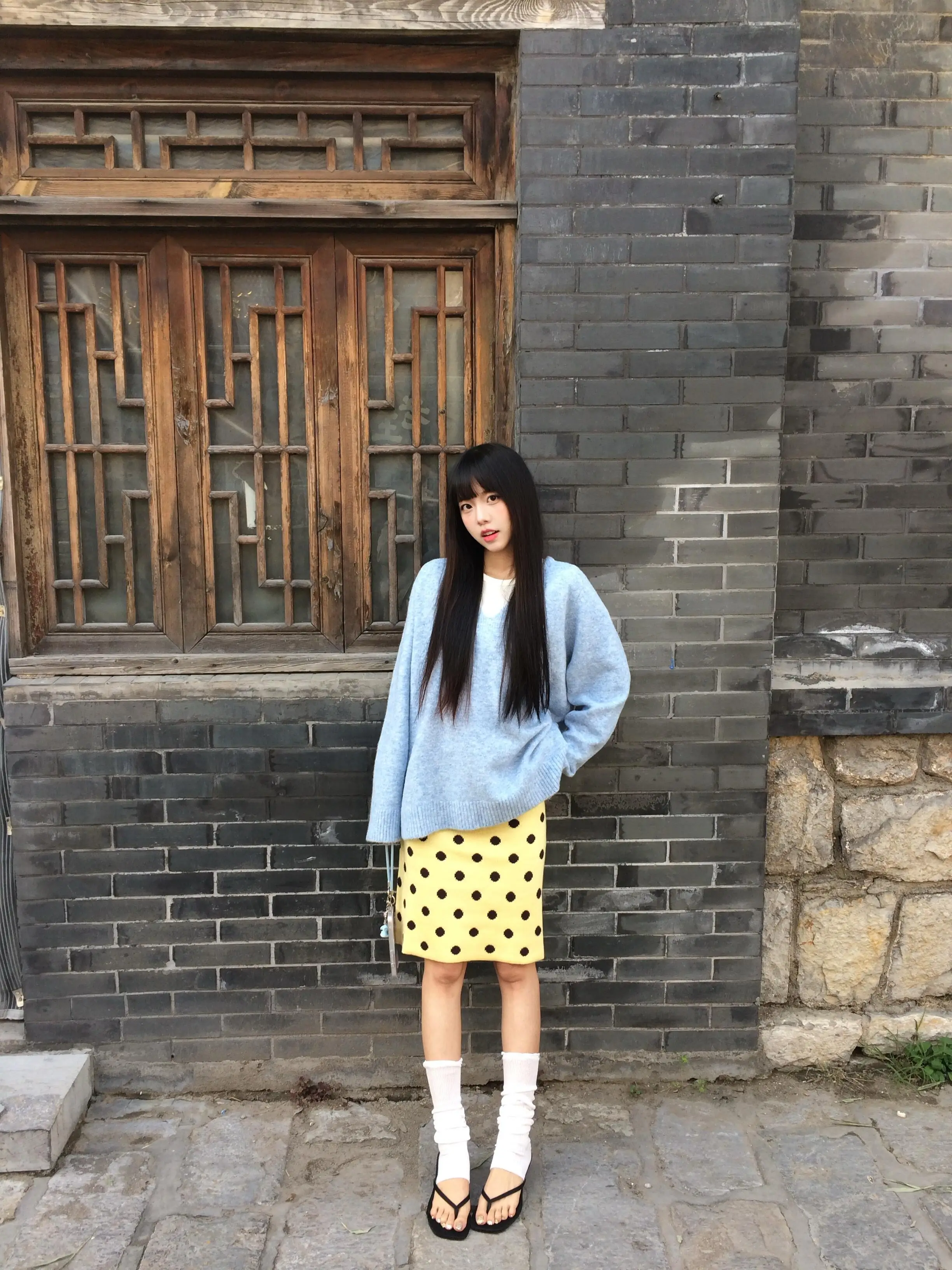 American Retro Thickened Handmade Knitting Polka Dot Sweater Half Skirt Women's Autumn Winter New Style High Waist A-Line Skirt