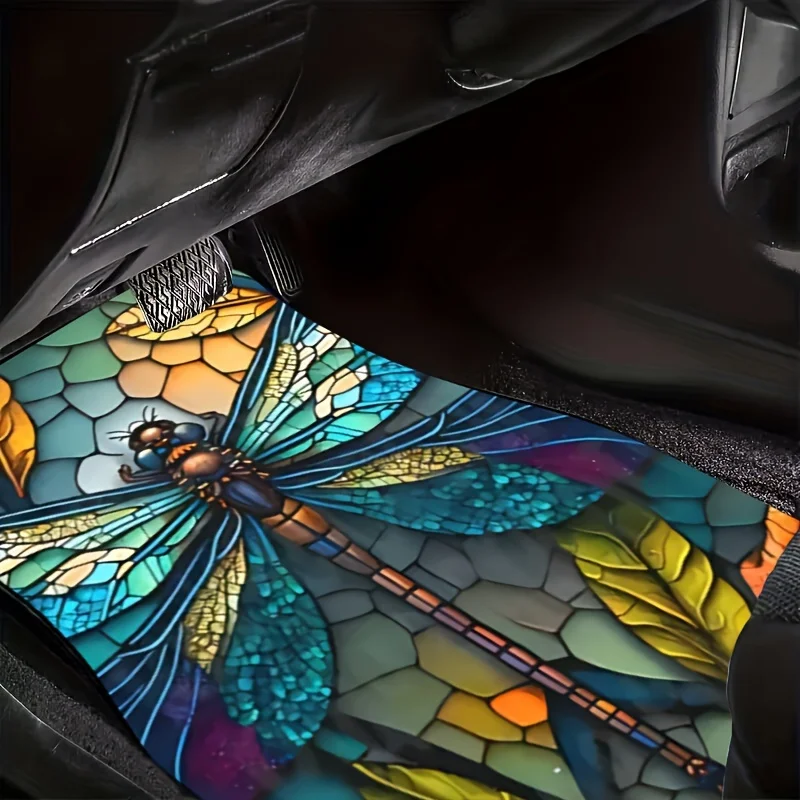 

Set Of 4 Dragonfly Design Car Floor Mats - Vibrant And Stylish Look - Complete Coverage For Front And Rear, Auto Interior Access