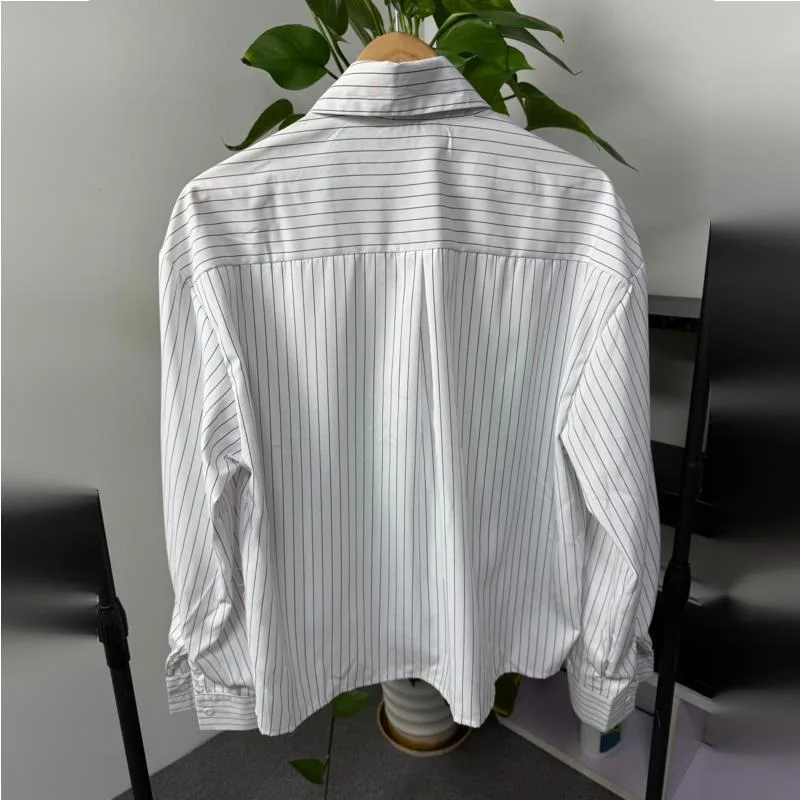 WVGA Spring Autumn New Men Tide Turn-Down Collar Long Sleeved Striped Trendy Shirts Niche Chic Casual Tops Streetwear Ins W16685