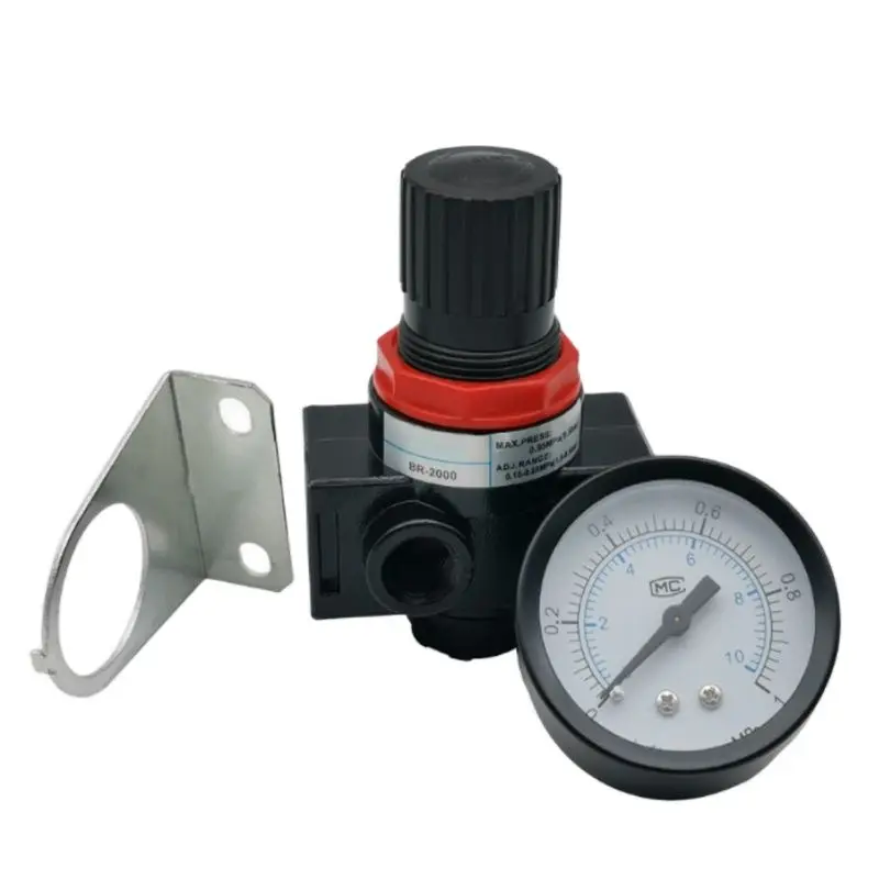 AR2000 G1/4'' Adjustable Air Control Compressor Pressure Relief Regulator Valve With Gauge & Bracket