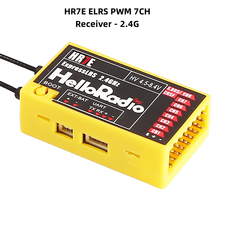 HelloRadio HR7E 8CH ELRS 2.4G / HR7C 8CH D8/D16/SFHSS PWM-voeding DC 4,5-7,4 V-ontvanger Dubbele antenne Vliegtuig met vaste vleugel