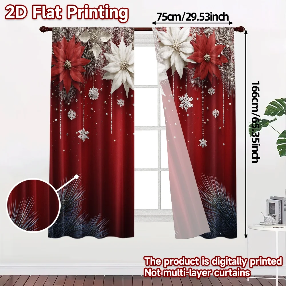 2D Flat Printing,JIT 2pcs, Curtains (Without Rod) Festive Curtains Popular Light Filtering Curtains Durable 100% Polyester