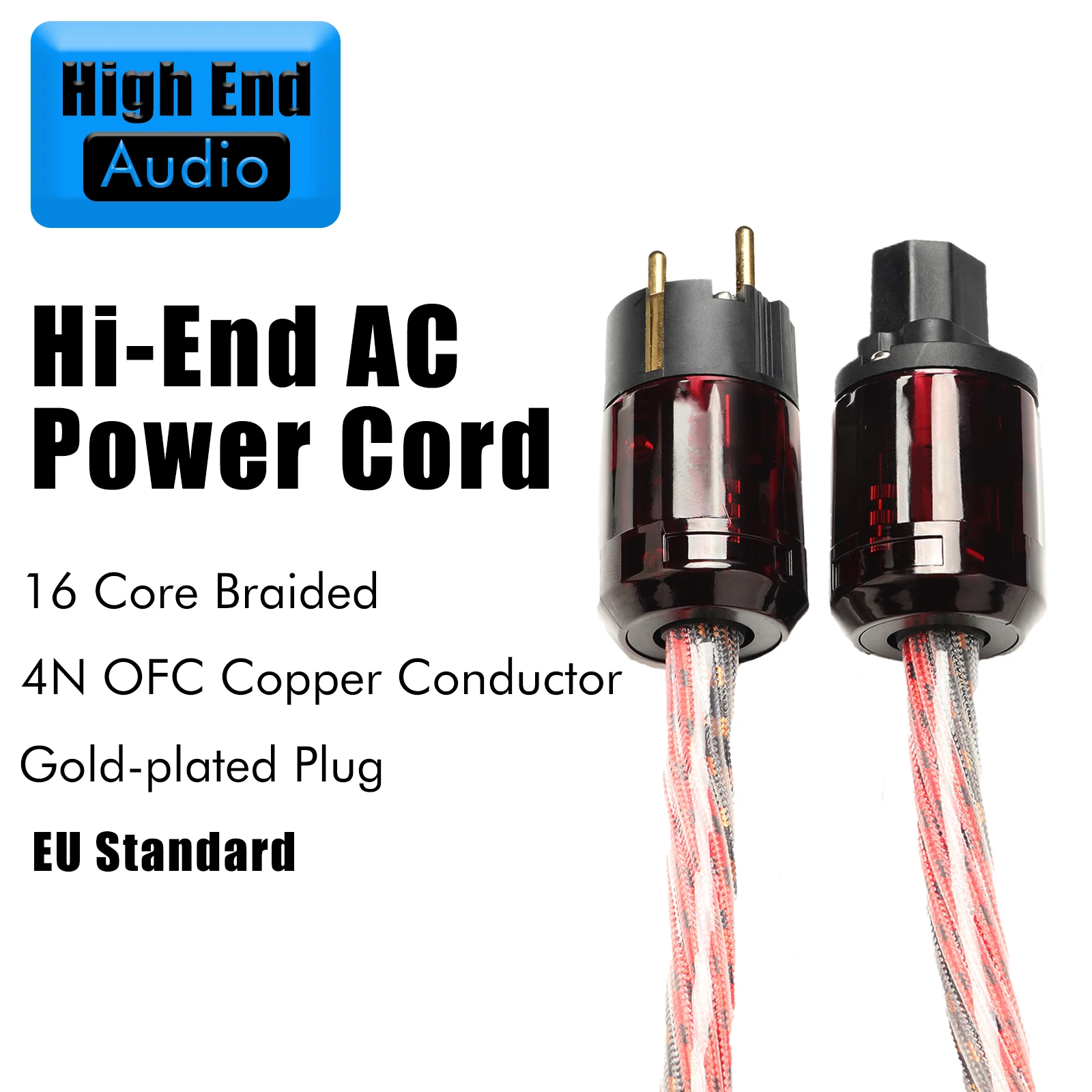 Preffair HiFi 4N OFC Copper EU Standard Power Cord 8 core twisted Conductor Gold-plated power plug for speaker amplifier DVD