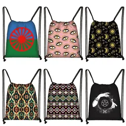 Romany Gypsy Print Backpack Women Canvas Drawstring Bag Large Storage Bags for Travel Shoes Holder Hippie Rucksack Book Bag