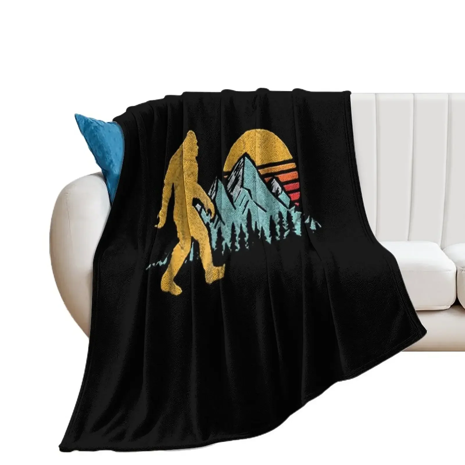 

Vintage Retro Bigfoot Believe Silhouette Mountain Sun Throw Blanket Stuffeds Nap Blankets