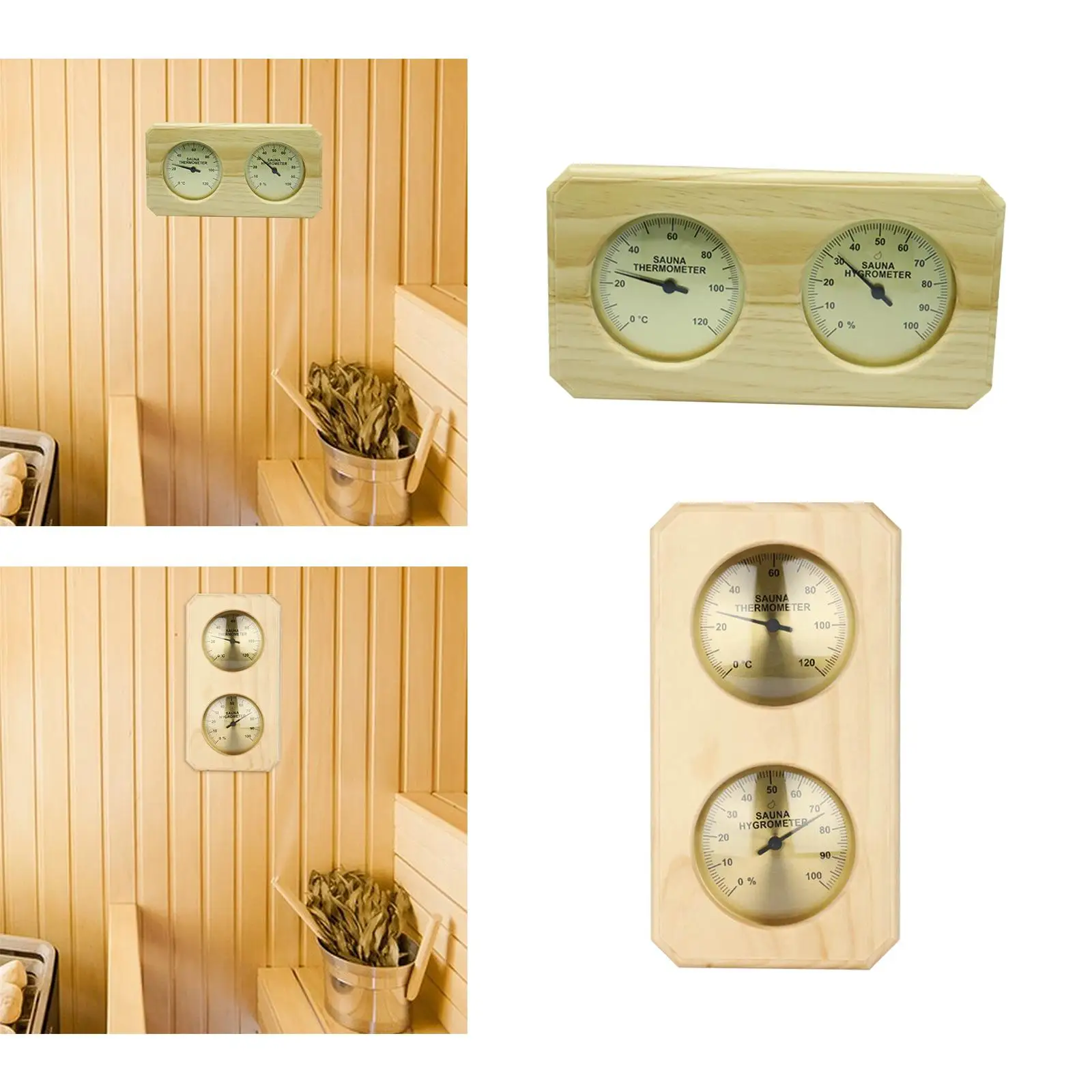 Sauna Hygrothermograph Temperature Humidity Gauge Wooden Thermometer Hygrometer