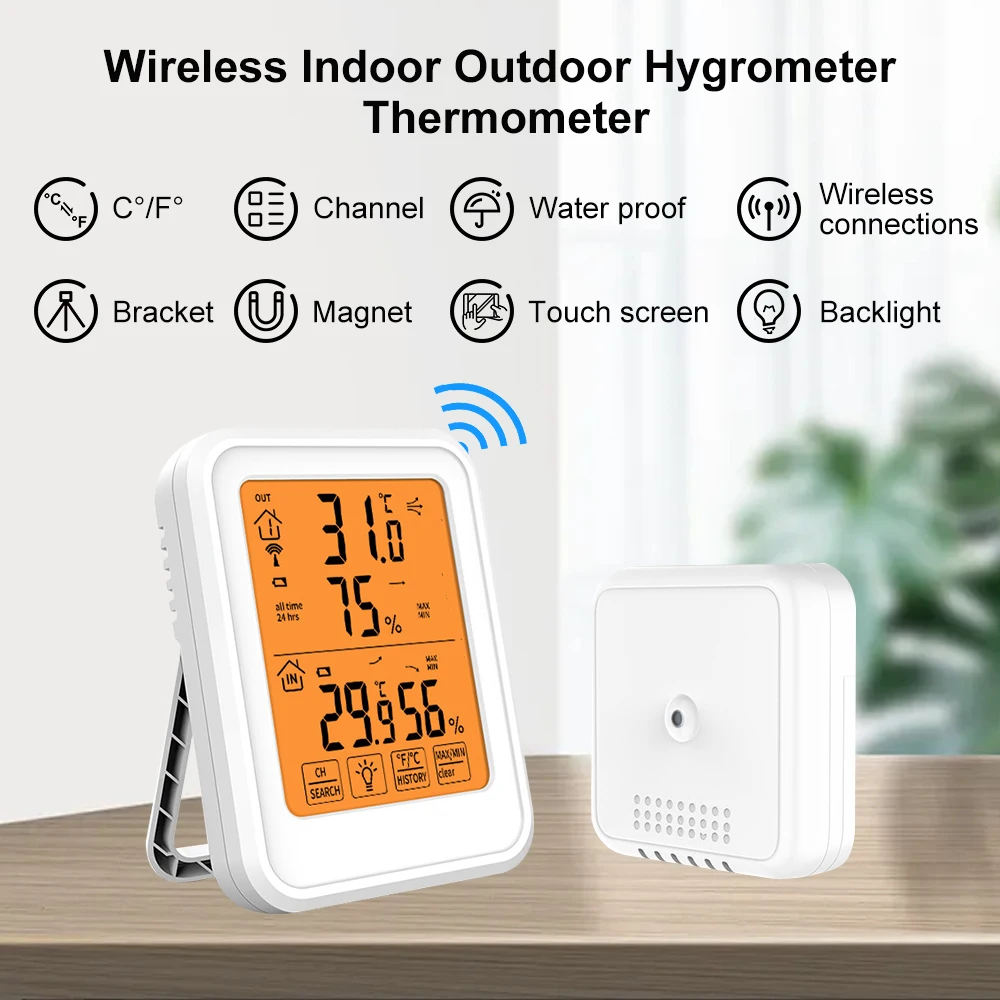 Indoor Thermometer Hygrometer Outdoor Forecast Touch Screen Wireless Weather Station With Transmission Sensor