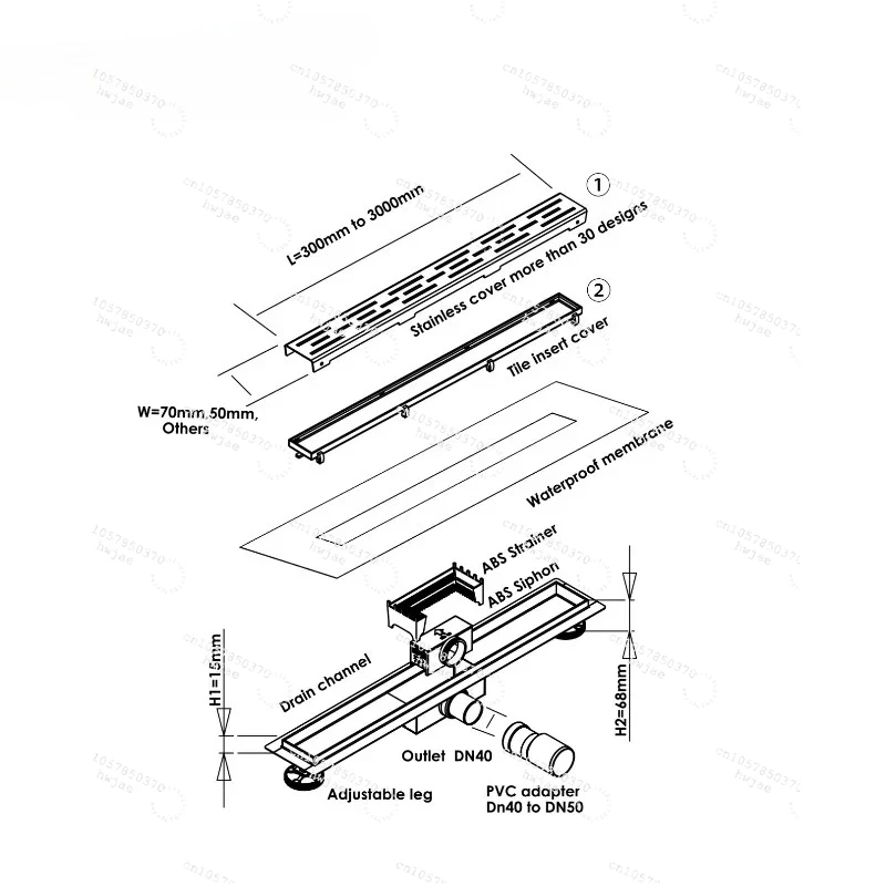 Customizable Drainage SUS 304 Tile Insertion Linear Floor Drainage Bathroom Shower Drainage
