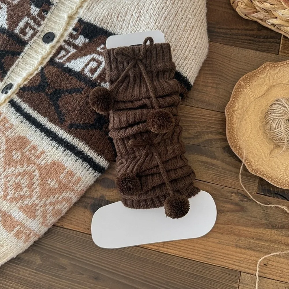 

New Solid Color Leg Warmers Thickened Harajuku Mid-Calf Sock Knitted Bow Middle Tube Socks Gift