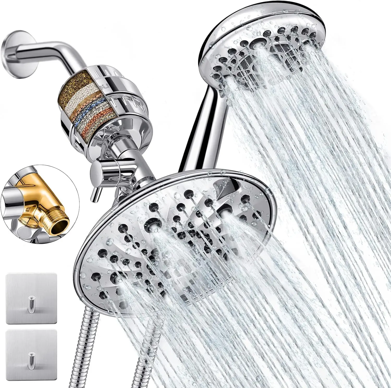 

Dual Filter Shower Head with 20-Stage Water Filter, 79" Hose and Metal Diverter for Healthy Skin and Hair