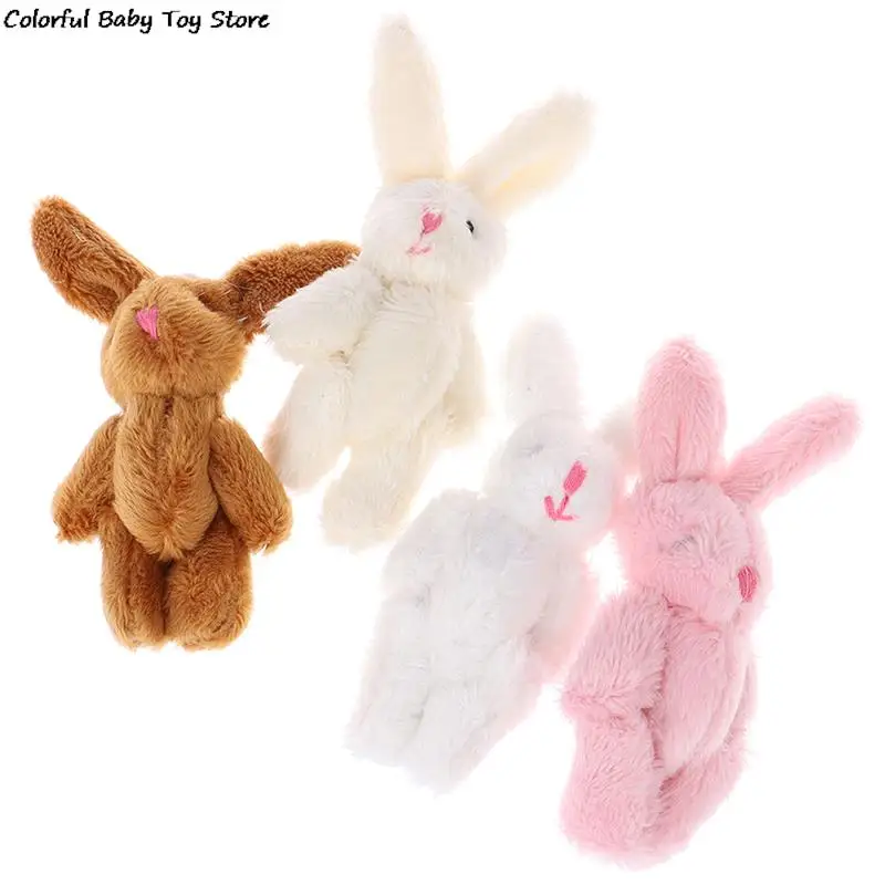 5pcs 6cm Soft Mini Joint Rabbit Pendant Plush Bunny For Key Chain Bouquet Toy Doll DIY Ornaments Gifts 4colors