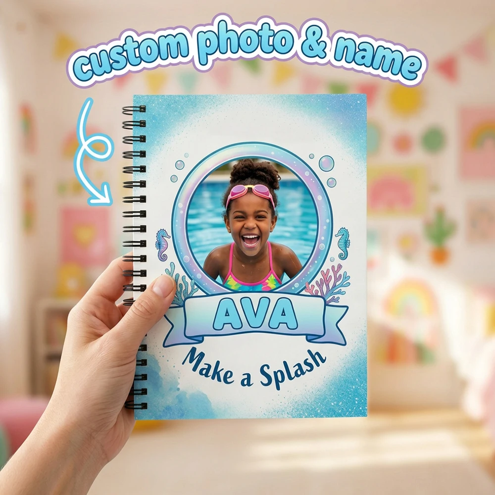 Personal Custom Photo Name Spiral Journal,Ocean Pool‑themed Cover,Unique Memory Gift,Kid Surprise Present,Holiday Giveaway