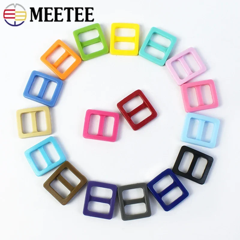 Meetee 100/200Pcs Colorful 10mm Plastic Slider Tri-Glide Adjustable Buckles Dog Collar Harness Backpack Strap Webbing Bag Parts