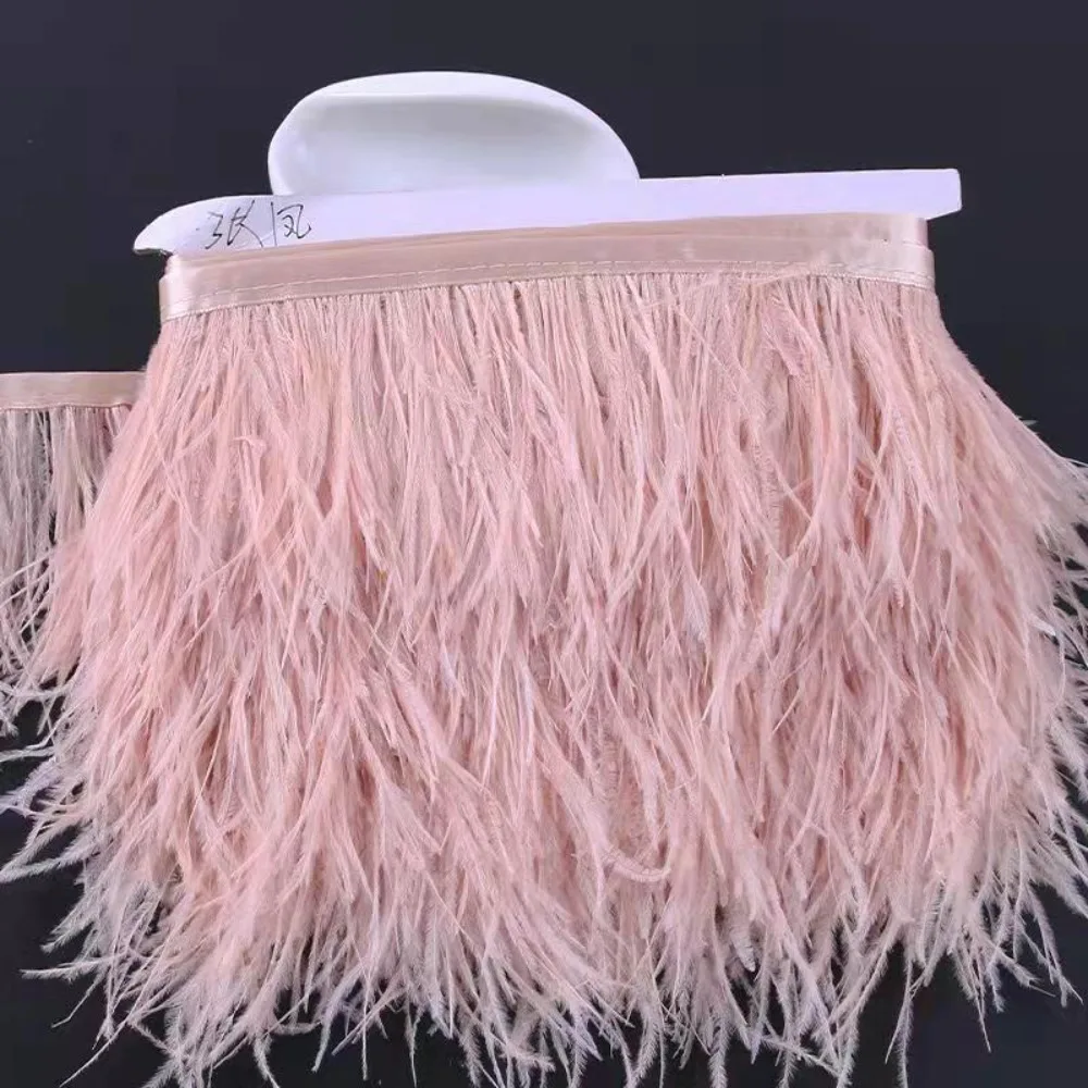 1 Meter Ribbon Tassel Natural Ostrich Feathers 8-10cm Wide Fluffy Texture Feather Plumes Ribbon Selvage Apparel Fabric