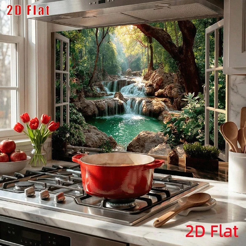 Modern Waterfall Forest Scenery Window View Wall Sticker Living Room Bedroom Bathroom Office Decorative Wall Art Decoration