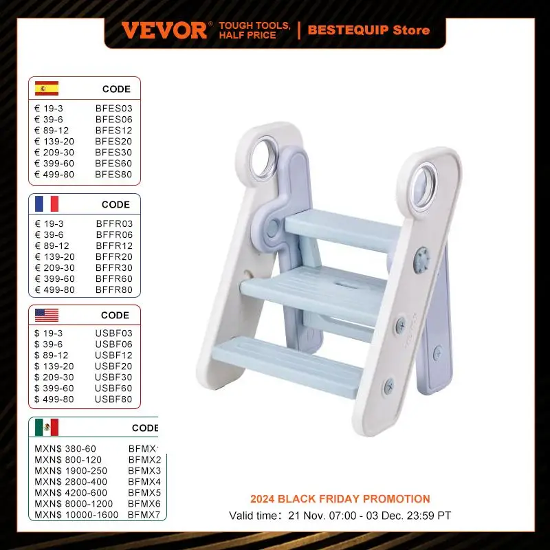 VEVOR Toddler Step Stool Kitchen Helper for Kids Foldable Plastic Standing Tower Handles for Toilet Potty Training Bathroom