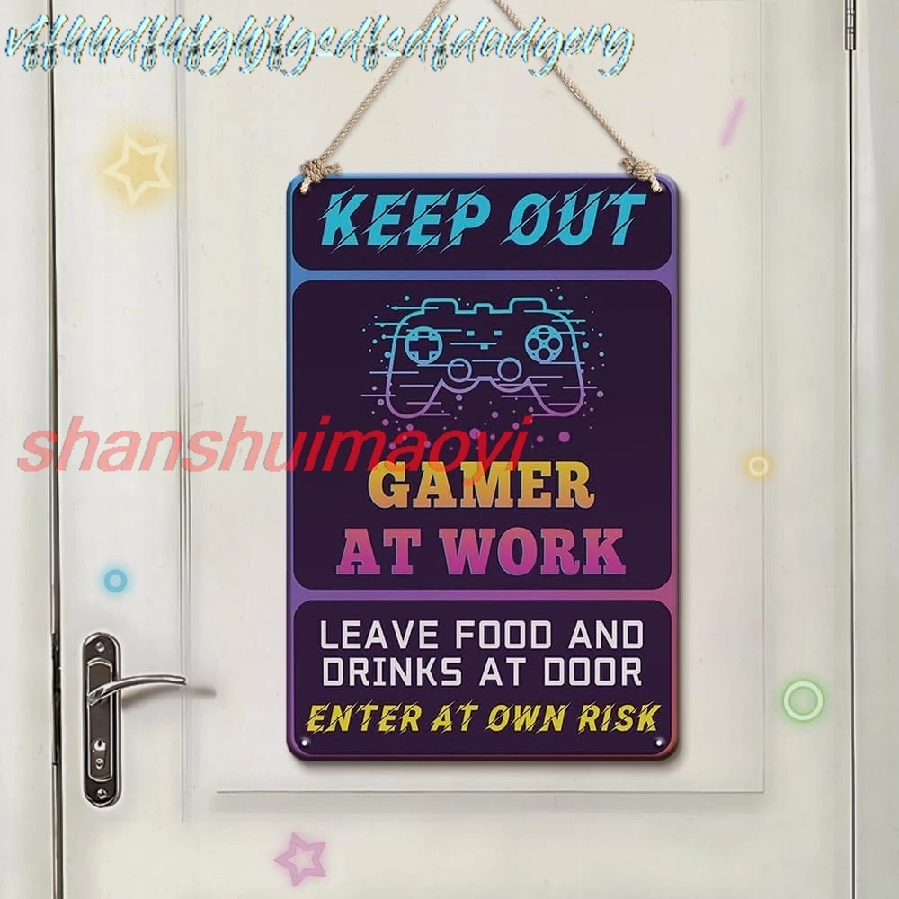 Gamer Room Decor Gamer Gifts Room Decor for Boy Teens Metal Signs, Keep Out Signs Enter at Your Own Risk Warning, 8x12Inche sign