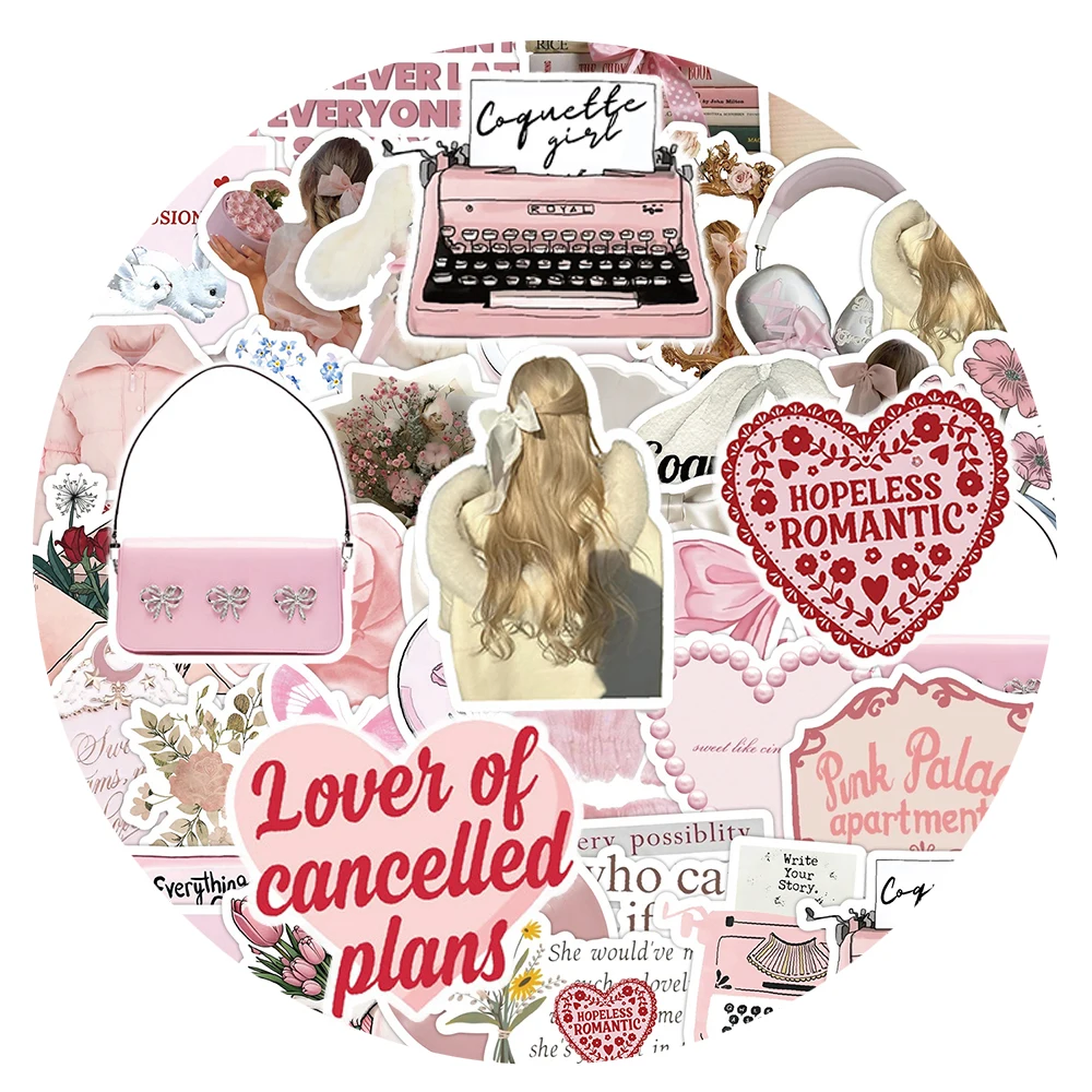 10/30/50 قطعة الكرتون الوردي Ins نمط Coquette فتاة ملصقات Vintage الشارات الجمالية سجل القصاصات الهاتف الأمتعة الكتابة على الجدران لطيف ملصق