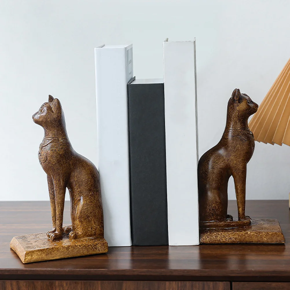 

1Pair Egyptian Cat Non-Slip Resin Bookends Cartoon Desktop Book Holders Decorative Book Stopper