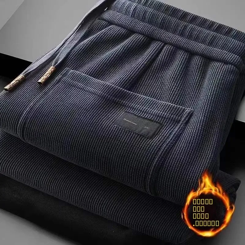 

Thiened Fce Lined Warm Men's Sweatpants Casual Spor Straight Leg Polyester Fiber Elastic Waist mid Waist Autumn Winter...