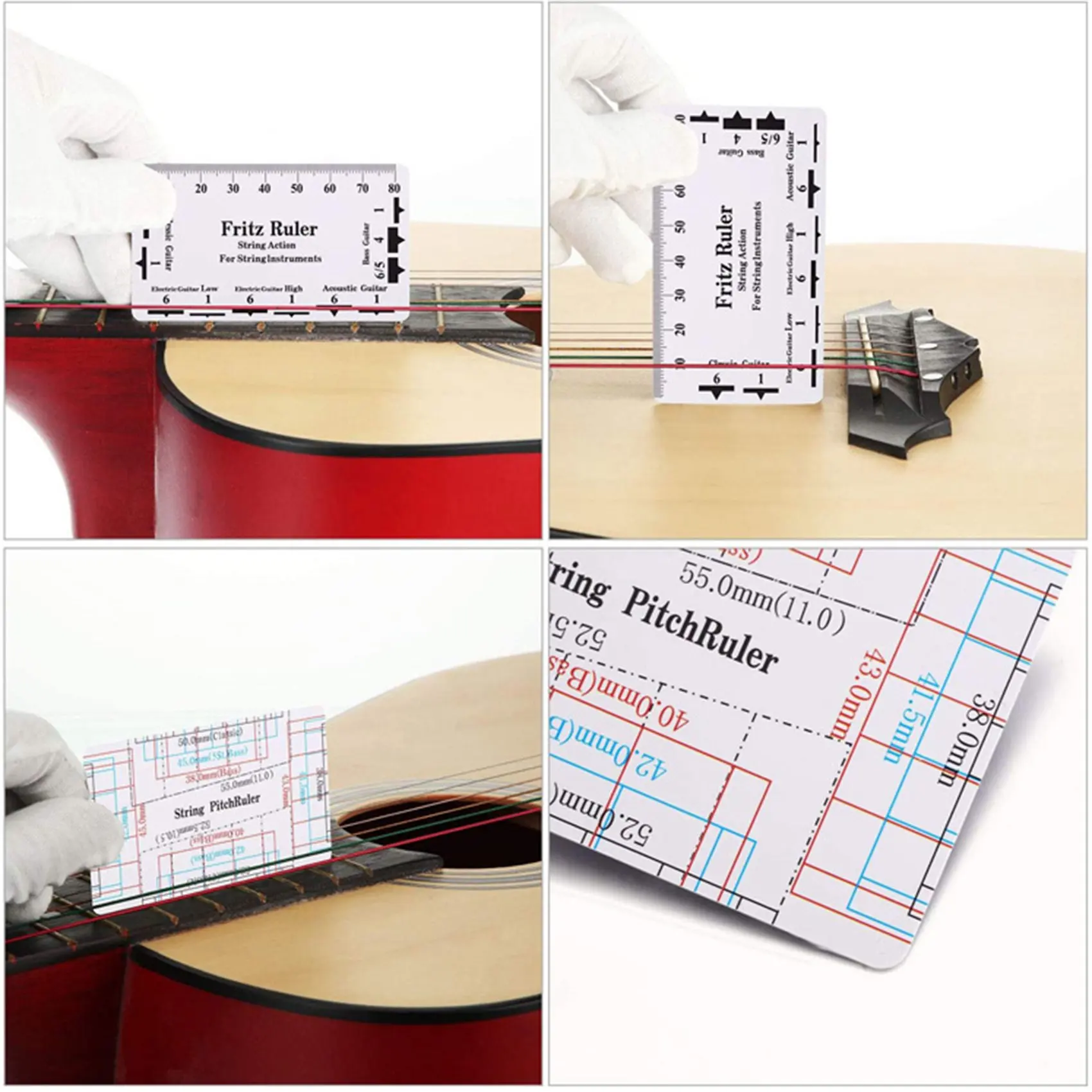 10-Piece Set Guitar Measuring Tool Include 9 T-Shaped Arc Ruler 1 Guitar String Height Ruler for Guitar and Bass Setup