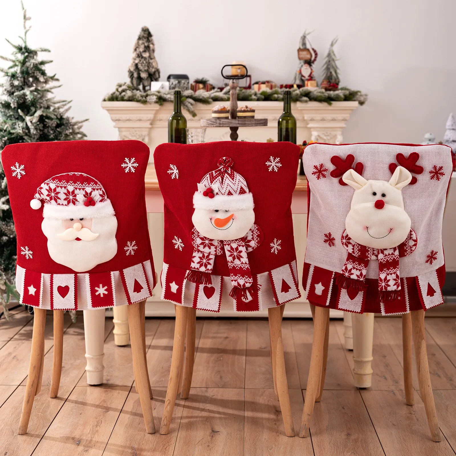 Christmas Chair Back Cover Snowman Santa Clause Xmas Holiday Party Decor Dining Kitchen Chair Covers Christmas Decoration